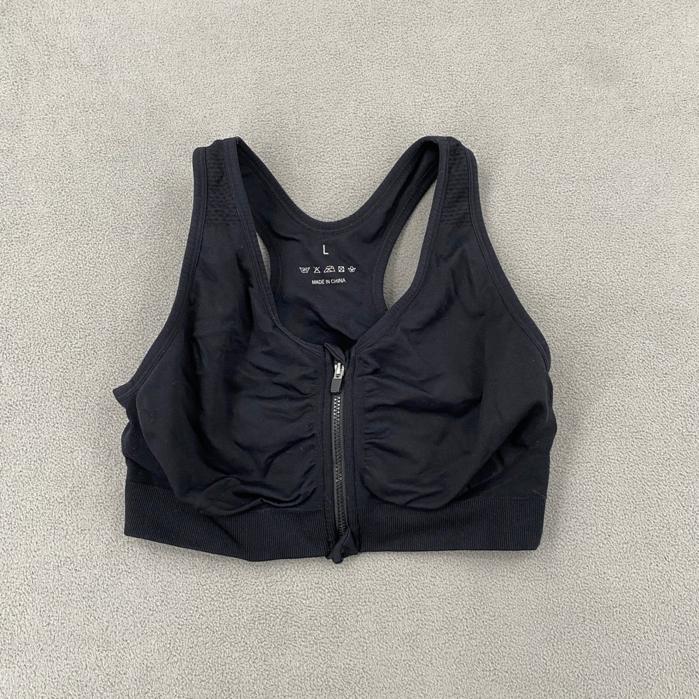 Black Front Zip Racerback Sports Bra Mesh Back Activewear L